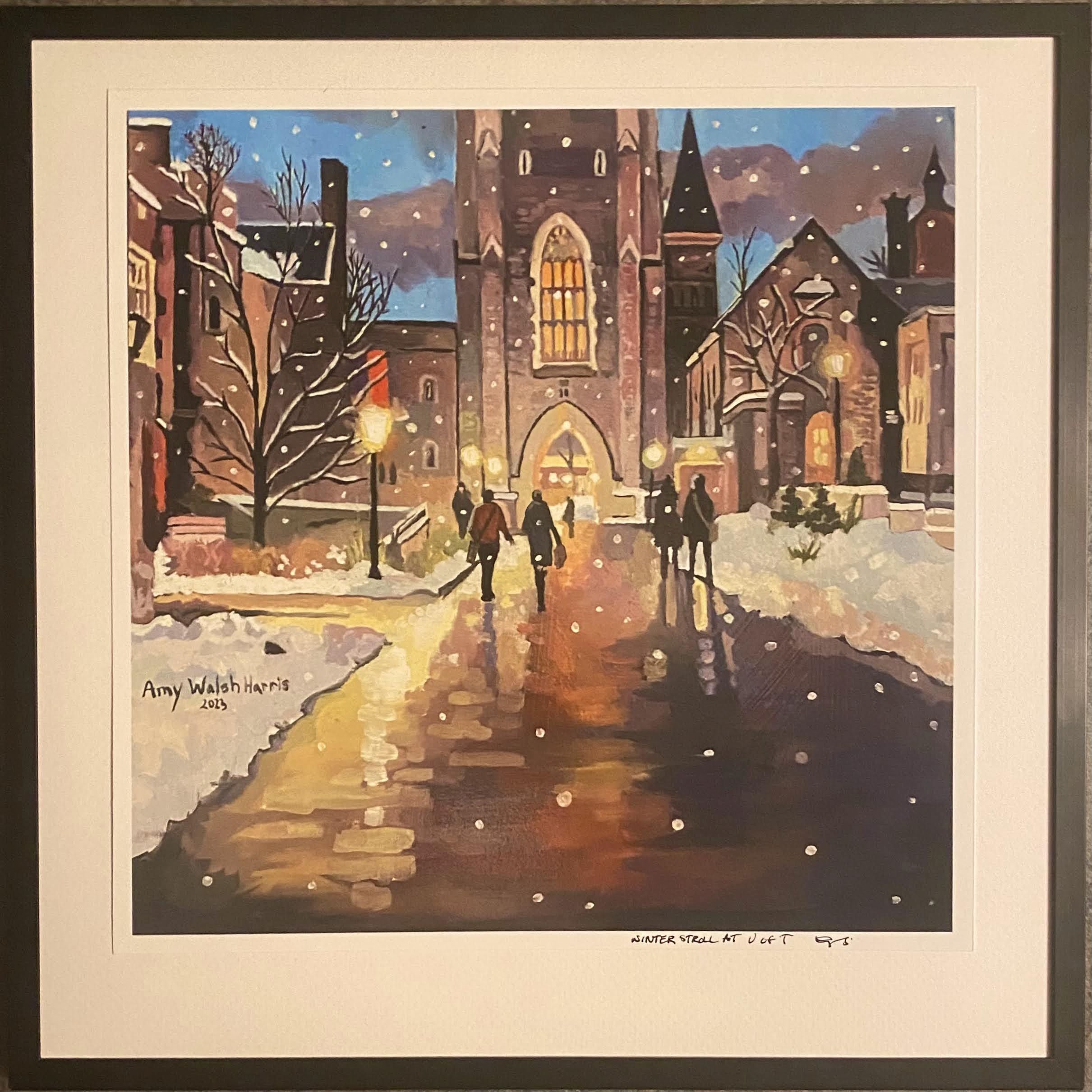 Winter Stroll At U of T print -Framed - Shipping and Tax included